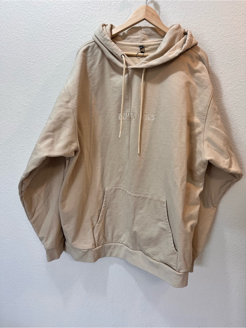 Relaxed Fit Beige Men's Hoodie with Subtle Embroidery